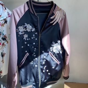 Embroidered silk bomber jacket mens M EUC